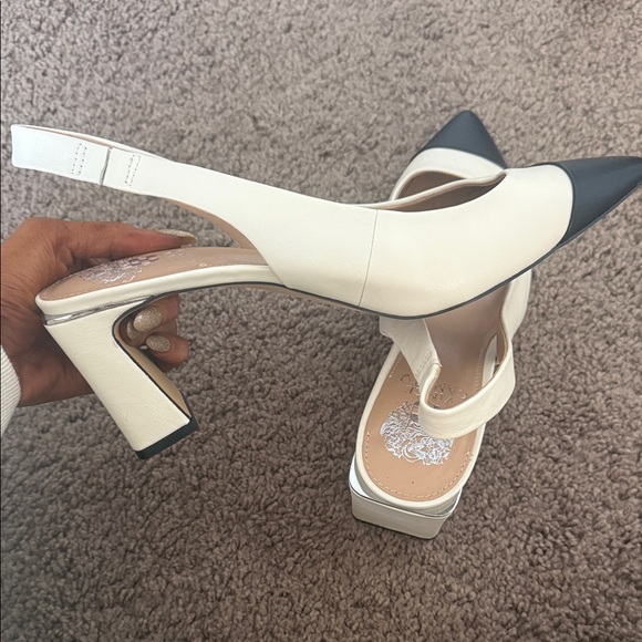 Vince Camuto Cream and Black Pointed Slingback Heels - Picture 6 of 7